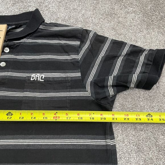SAC Skateboarding Sacramento Vintage Polo Shirt Mens Large Blavk White Striped - Picture 8 of 12